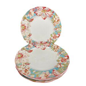 222 Fifth Marley Teal Fine China Dinner Plate Turquoise Floral Set 4
